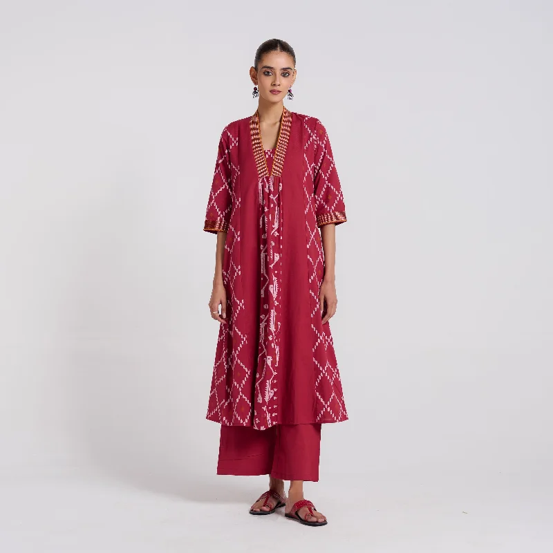 Elegant Clothing Sindoori Maroon Jamdani Kurta Pant Set with Embroidery Detail