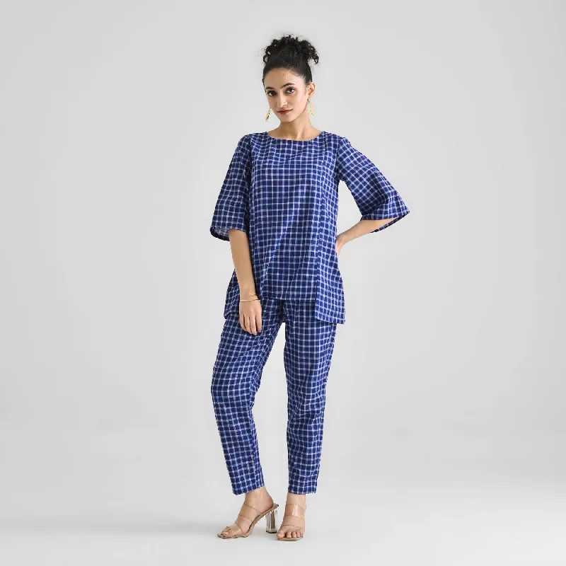 Big Discounts Blue Woven Cotton Co-ord Set with Slit Detail