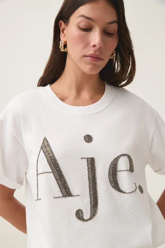 Unleash Your Trendy Side Glint Embellished Logo Tee