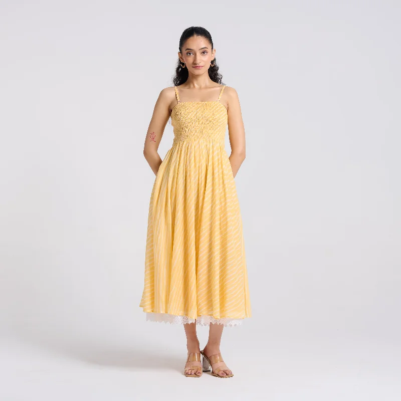 Clearance Event Mango Yellow Leheriya Mulmul Dress