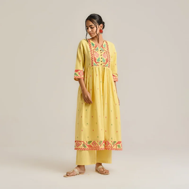 Fashion Forward, Function First Mango Yellow Linen Cotton Jamdani Inspired Kurta Set