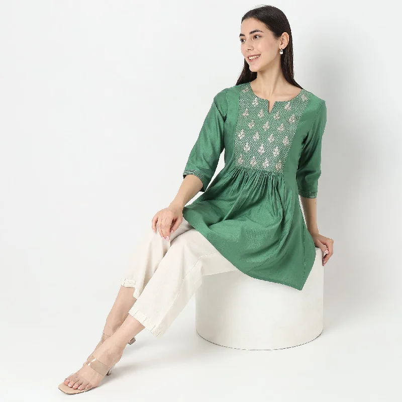 Dive Into Trendy Women's Fashion Flare Fit Embroidered Kurta