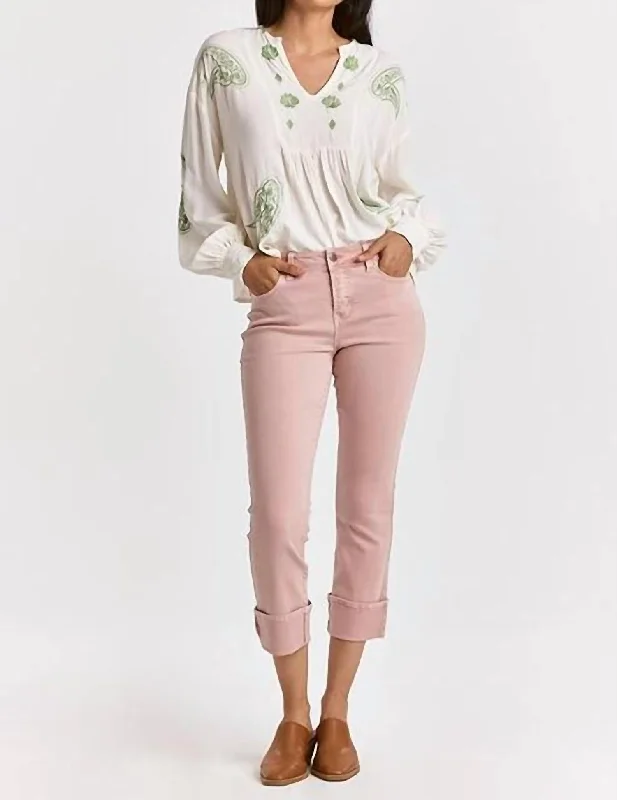 High End Women's Wear Blaire Cuffed Jean In Blush