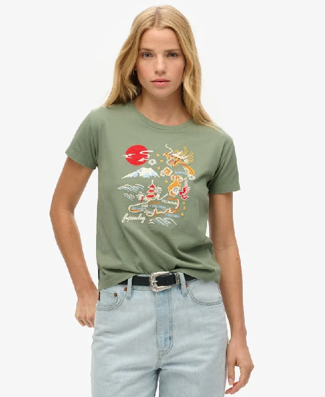 Sophisticated Fashion Suika Embroidered Fitted Tee | Laurel Khaki