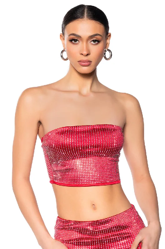 Must Haves DECISION MAKER RHINESTONE TUBE TOP IN RED