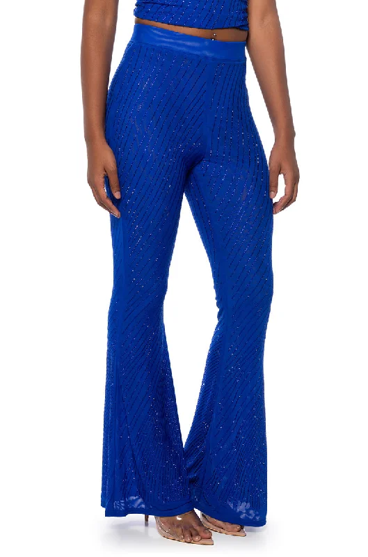 Hot Picks CUFF IT EMBELLISHED MESH FLARE LEG TROUSER