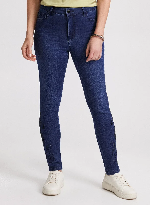 All Season Fashion Collection Embroidered Hem Slim Leg Jeans