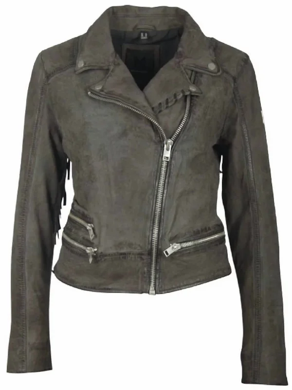 Trendy Pulse Women's Zoe Leather Fringe Jacket In Dark Grey