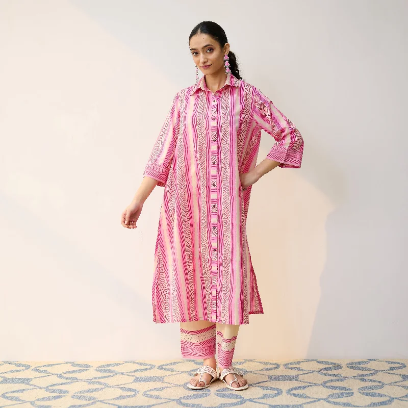 Chic Wardrobe Essentials Dusty Pink Cotton Shirt Kurta with Pant