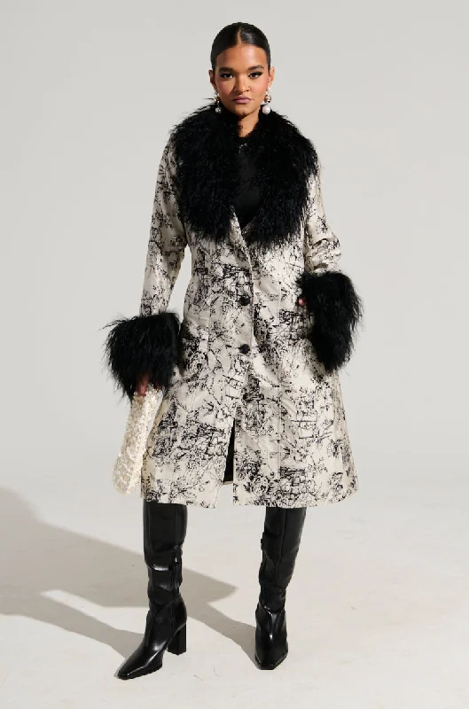 Versatile Wardrobe Essentials TALULAH REMOVABLE FUR TRIM TRENCH IN IVORY MULTI