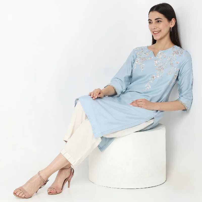 Unleash Your Trend Driven Style Straight Fit Embroidered Kurta