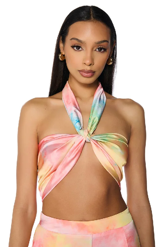 Modern Women’s Fashion with Vintage Touches RESORT BADDIE OMBRE PRINT BANDEAU TIE TOP