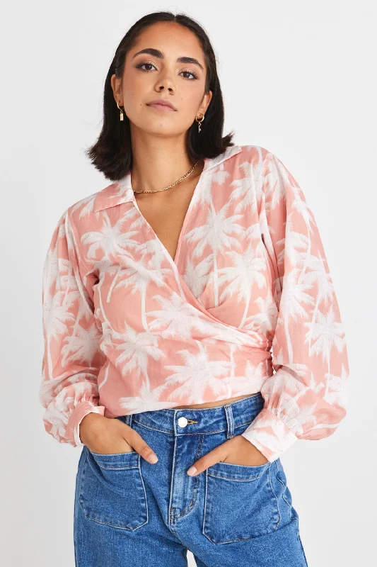 Clearance Event Evolve Blush Palms Wrap Shirt