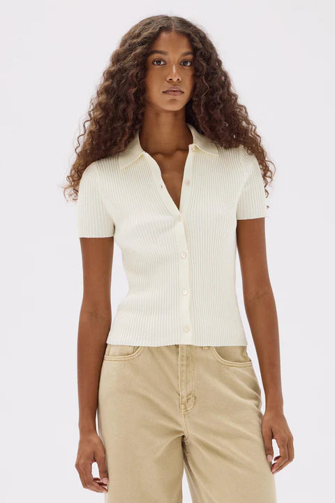 Chic & Cozy Collection Harley Cream Knit Short Sleeve Polo