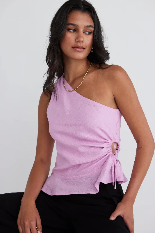 Style Upgrade Fairytale Lilac Pink One Shoulder Cutout Top