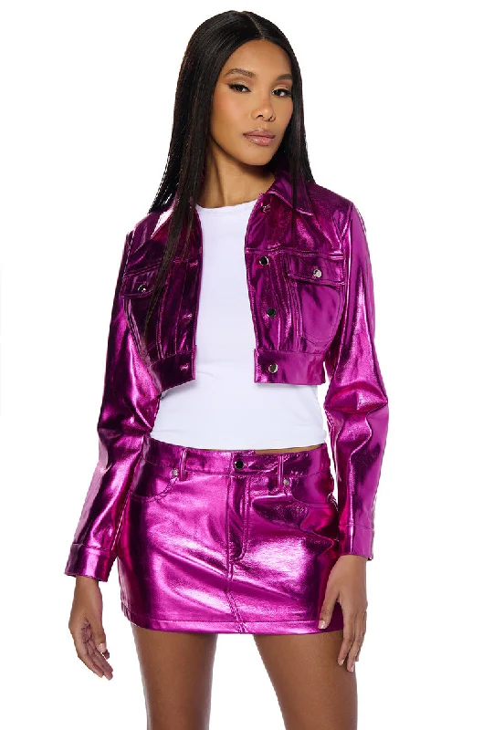 Trend Alert CELEBRATE METALLIC FAUX LEATHER CROP JACKET