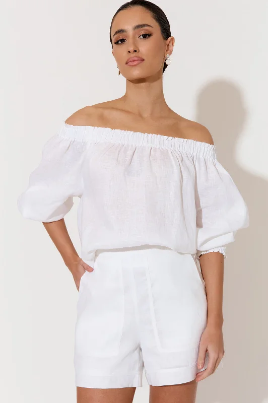 Chic Trends For The Fashion Savvy Crystal White Linen Off The Shoulder Top