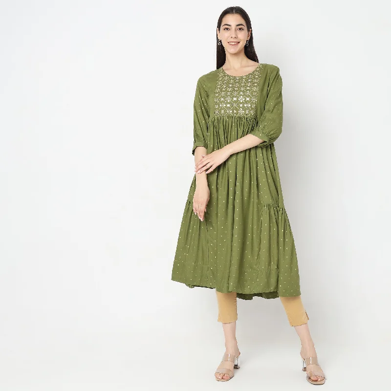 Runway Inspired Wear Flare Fit Embellished Kurta