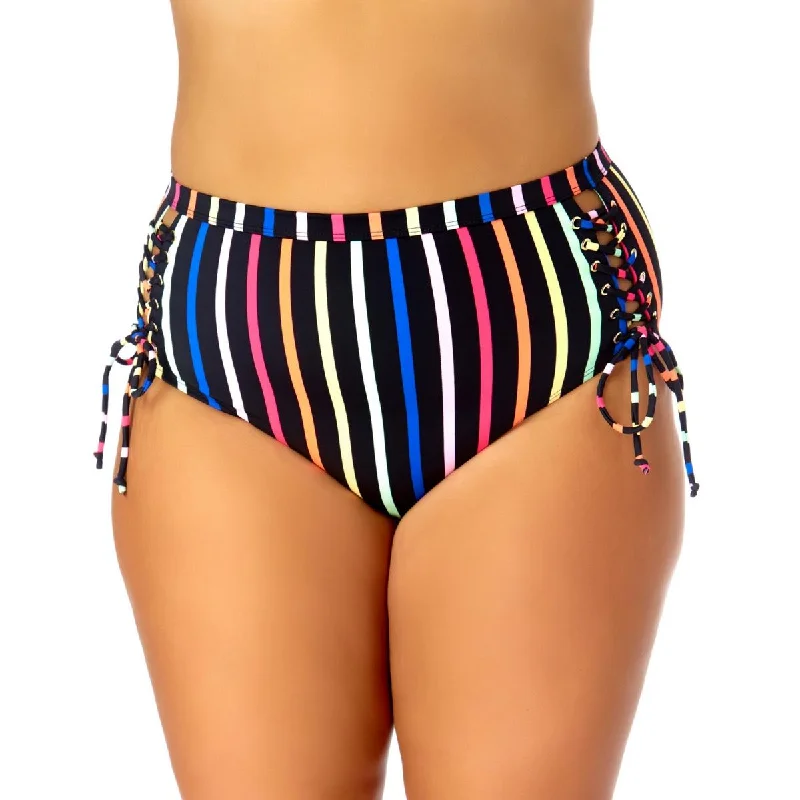 Chic Wardrobe Essentials Plus Womens Side Tie Striped Swim Bottom Separates