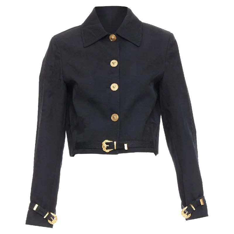 Premium Fashion Versace wool Medusa jacquard barocco gold buckle crop jacket