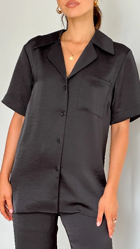 Gorgeous Glamour Collection Courtney Button Up Shirt - Black