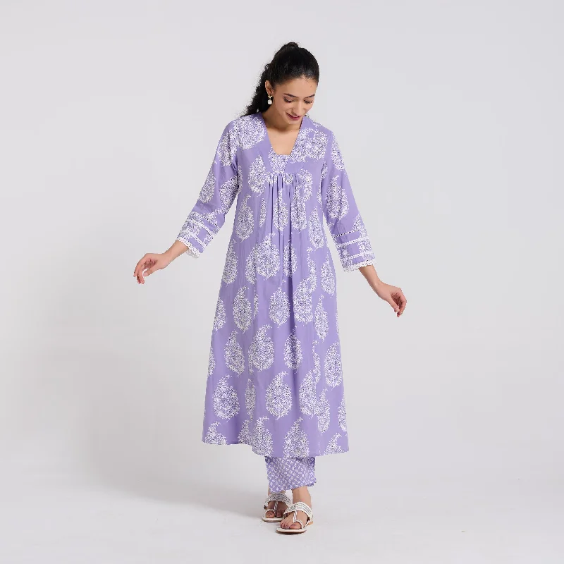 Everyday Basics Lavender Pure Cotton Paisley Kurta Pant Set