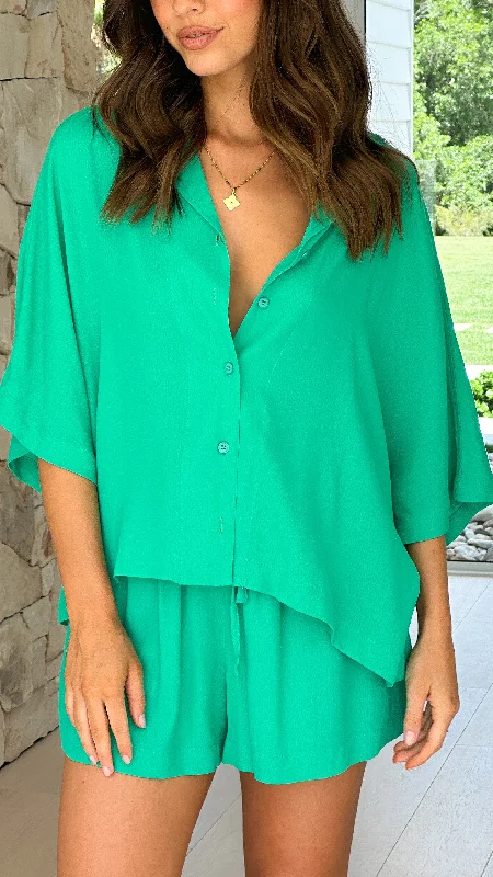 Crazy Price Slashing Edita Button Up Top - Green