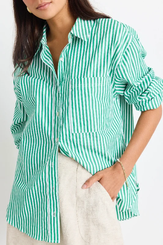 Holiday Attire Sale You Got This Green Stripe Poplin Oversized Shirt