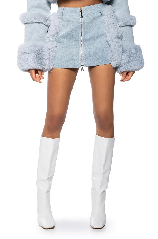 Trendy Aesthetics IN MY FEELINGS FUR TRIM DENIM MINI SKIRT