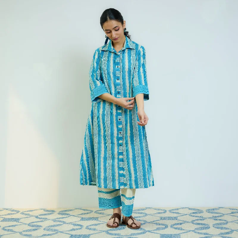 Stylish Basics Sky Blue Cotton Shirt Kurta with Pant