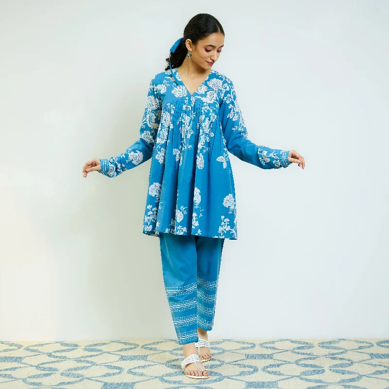 Trendy Threads Layla Electric Blue Cotton Co-ord Set with Churidar Sleeve