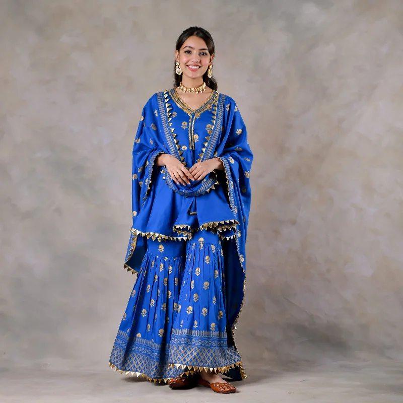 Chic Style Blue Gota Sharara Kurta Set with Gota Dupatta