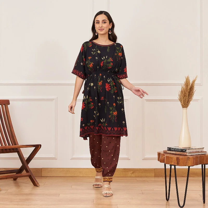 Trend Alert Black Floral Drawstring Kurta Salwar Co-ord Set